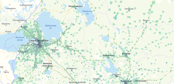 Зона покрытия МТС на карте Калининград 